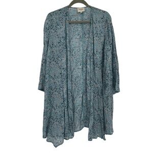 Haute Hippie Womens M Blair Printed Open Front Cardigan Kimono Blue Longline